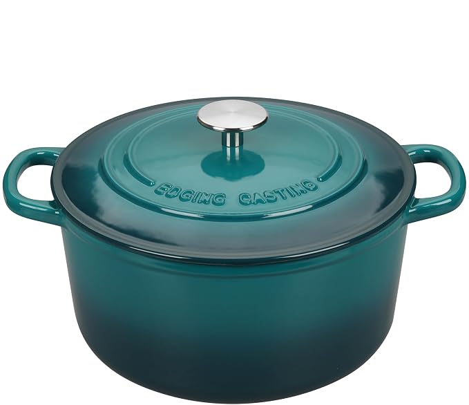 EDGING CASTING Enameled Cast Iron Dutch Oven with Sourdough Bread Baking Kit, Bread Dutch Oven with Lid, Includes Proofing Basket & Baking Tools, 5qt, Darkcyan