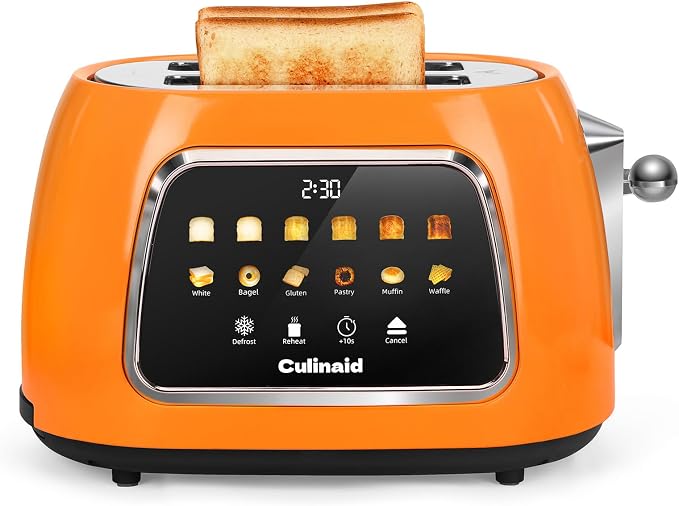 Toaster 2 Slice Smart Touch Screen, Retro 1.5'' Extra Wide Slot Stainless Steel Digital Bread Toaster with Memory Function, Bagel, Defrost, 6 Browning Level and Removable Crumb Tray, Orange