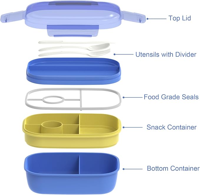 JBGOYON Leakproof Bento Box & Insulated Lunch Bag Set, 4-Piece, Blue | 6-hour thermal retention, includes nested knife fork spoon, 2 reusable snack pouches, designed for adults and kids