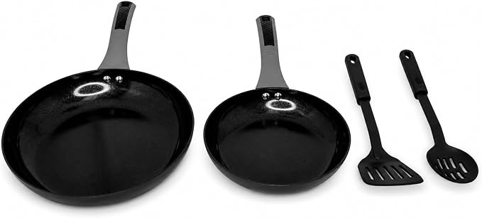MIRRO 4 Piece Ceramic Nonstick Fry Pan Set with Utensils Black Cookware Set