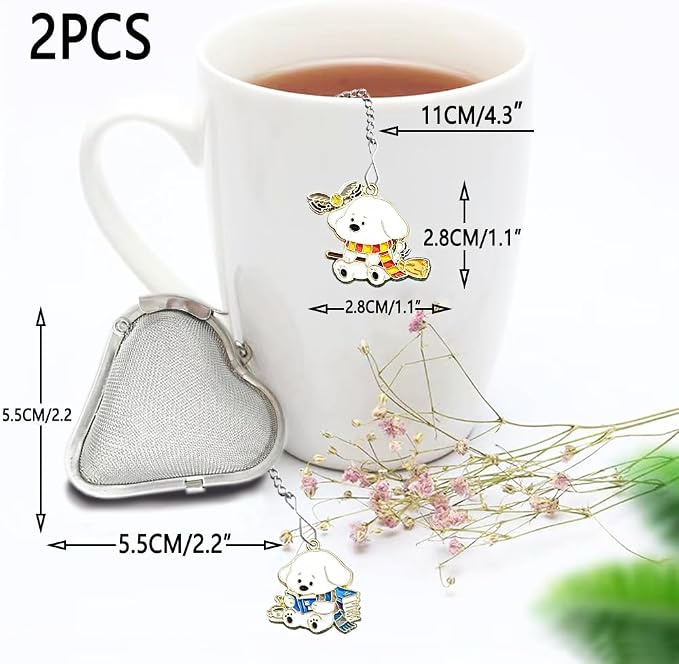 2 Pcs Cute Dog Tea Infuser, Loose Tea Strainer, Tea Ball Infuser | 304 Stainless Steel Loose Leaf Tea Steeper, Easy To Use And Clean, Heart Shaped Tea Ball Make Tea Drinking Fun