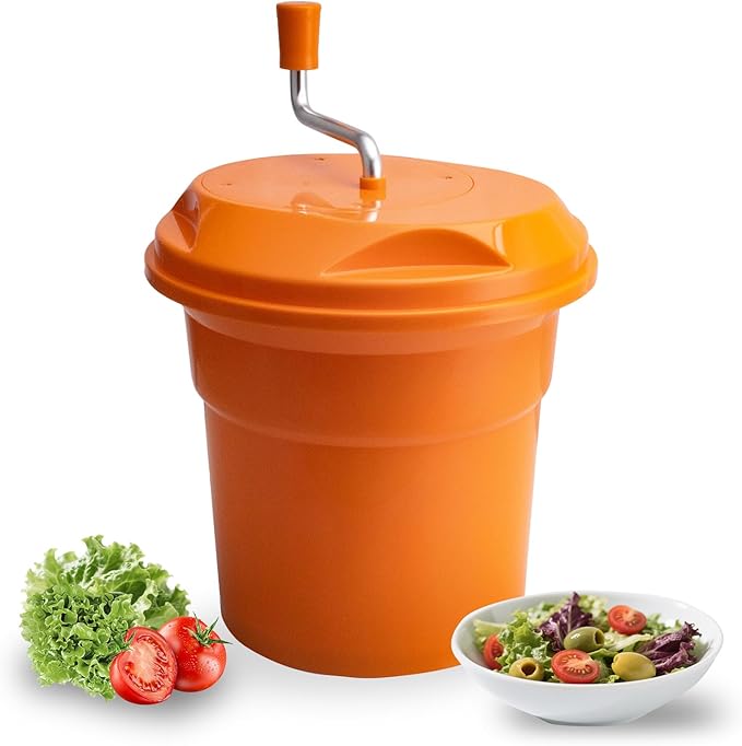 2.5 Gallon Salad Spinner,Large Capacity Vegetable Friuts Salad Dryer,Commercial Manual Salad Mixer for Restaurants Kitchen & Catering,Green & Orange. (Orange, 2.5 Gallon)
