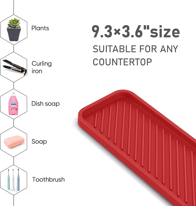 Kitchen Silicone Sink Organizer Tray, Sponge Holder for Sink Caddy（Red） | Silicone Soap/Sink/Drip Tray, Kitchen Sink Organizer, Small Mats for Counter, Soap Dish Tray, Dishwashing Accessories