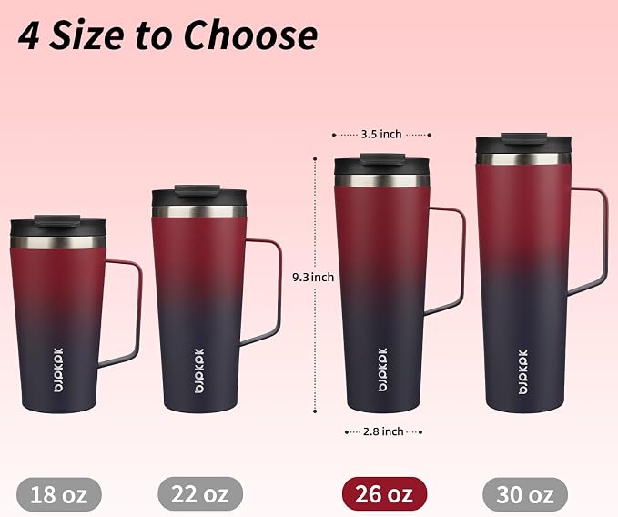 BJPKPK 26oz Insulated Tumbler with Handle, Lid & Straw, Stainless Steel | Double Wall Vacuum Insulated Coffee Travel Mug - Keeps Cold & Hot, BPA Free, Cupholder Fit for Office, Gym & Travel