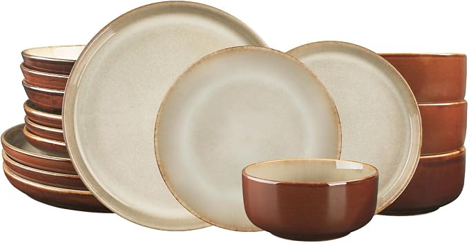 Ceramic Dinnerware (16 pcs) Serve 4 people, Plates and Bowls Sets,Handmade Reactive Glaze Dishes Set, Chip Resistant and Scratch Resistant, for Oven & Dishwasher & Microwave Safe