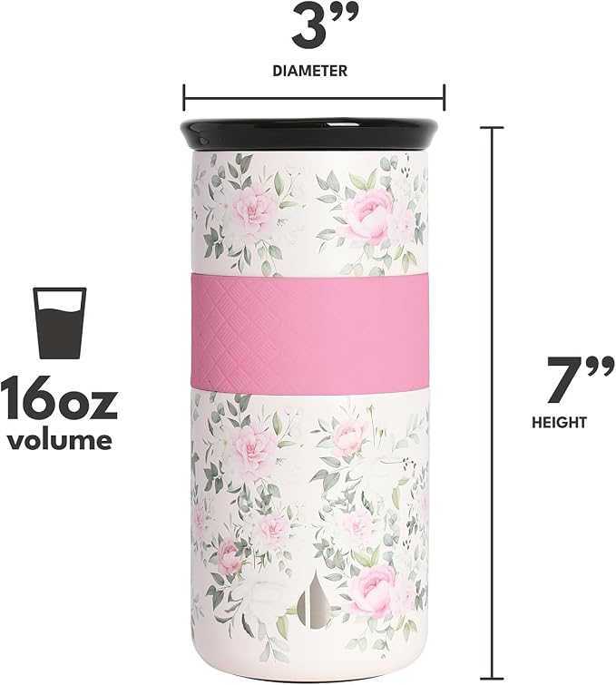 Elemental Artisan 16oz Triple-Wall Insulated Coffee Tumbler w/Ceramic Lid | Triple Wall Coffee Travel Mug, Reusable Stainless Steel Coffee Tumbler; Thermal Coffee Cups for Hot (6 Hrs) & Cold (18 Hrs)