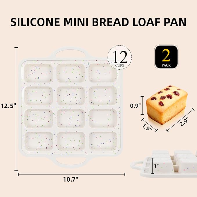 Silicone Mini Loaf Pans with Metal Reinforced Frame,12-Cavity loaf pans 2Pc | BPA Free, Oven Dishwasher Safe, Food-Grade Silicone, Heat-resistant: -104°F to 446°F, Easy Release & Clean