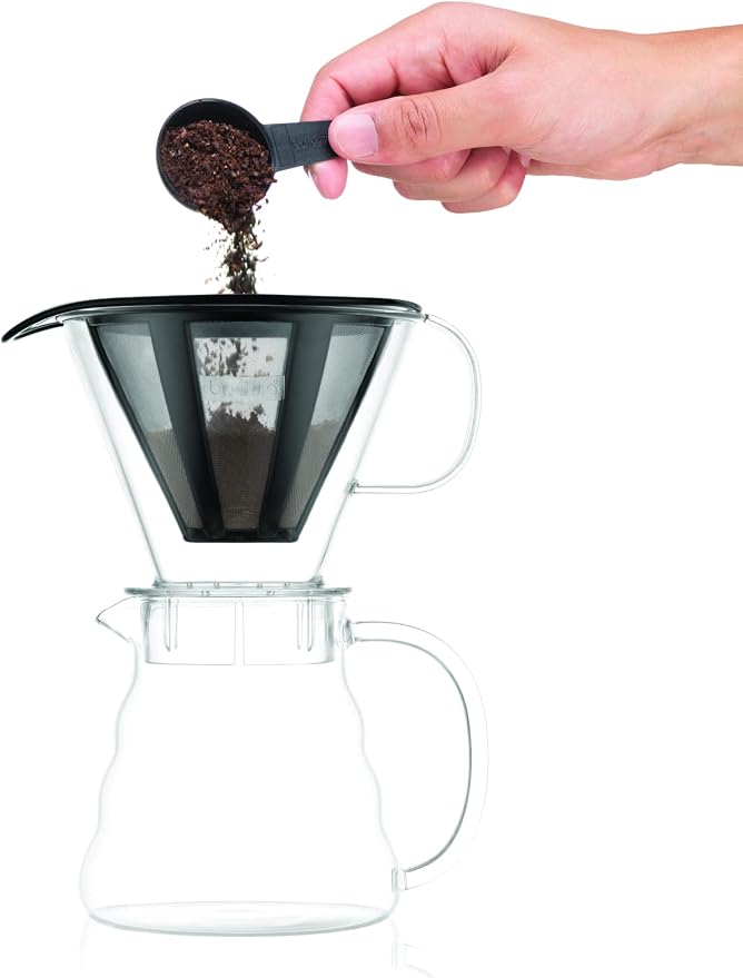 Bodum Melior Pour Over Borosilicate Glass Coffee Dripper with Carafe Lid and Stainless Steel Filter, 20 Ounce, Clear