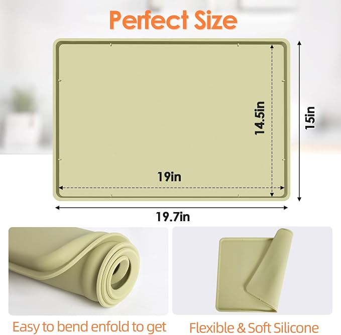 Silicone Coffee Maker Mat with Lip for Countertops, 19.7''x15'', Sage Green | Multi leak-proof coffee tray for countertop, non-slip silicone tray for under coffee machine espresso accessory, wipe-clean