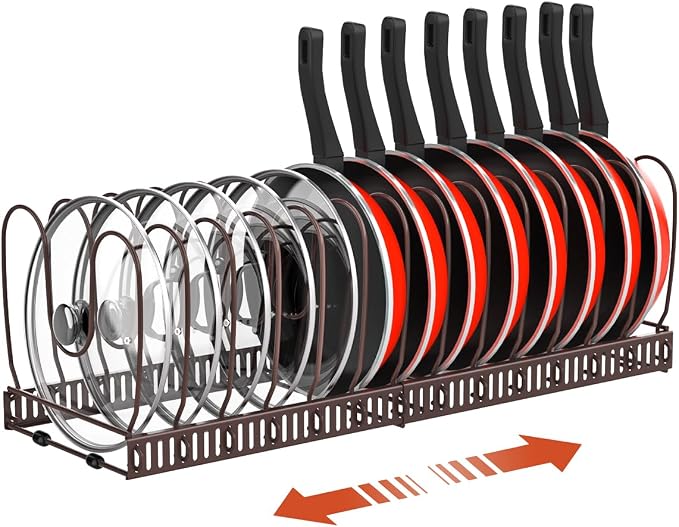 Housolution Pot and Pan Lid Organizer Holder Storage Rack, Bronze | 12"-23" Expandable, 14 Adjustable Dividers, Sturdy Metal Construction, Easy Assembly