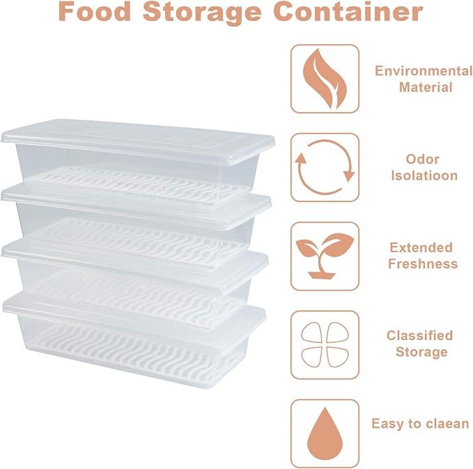 4PCS Food Storage Container, Plastic Food Containers Small | [With Removable Drain Plate and Lid], [Stackable Portable Freezer Storage Containers]-Tray to Keep Fruits, Vegetables, Meat