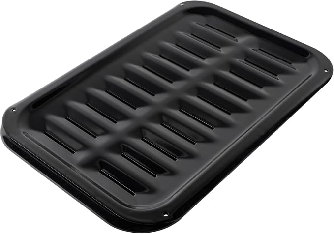 Small 2-Piece Broiler Pan & Grill Set Porcelain-on-Steel 13"x8-3/4"x1-3/8" Broiler Pan for Oven, Black Whirlpool 4396923, Maytag, Kitchen-Aid replacement