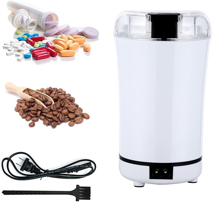 Multifunctional Electric Pill Crusher Grinder- Grind The Medicine and Vitamin or Coffee Beans Tablets of Different Sizes into Fine Powder-Grinder for Feeding Tubes, Children or Pets (White)