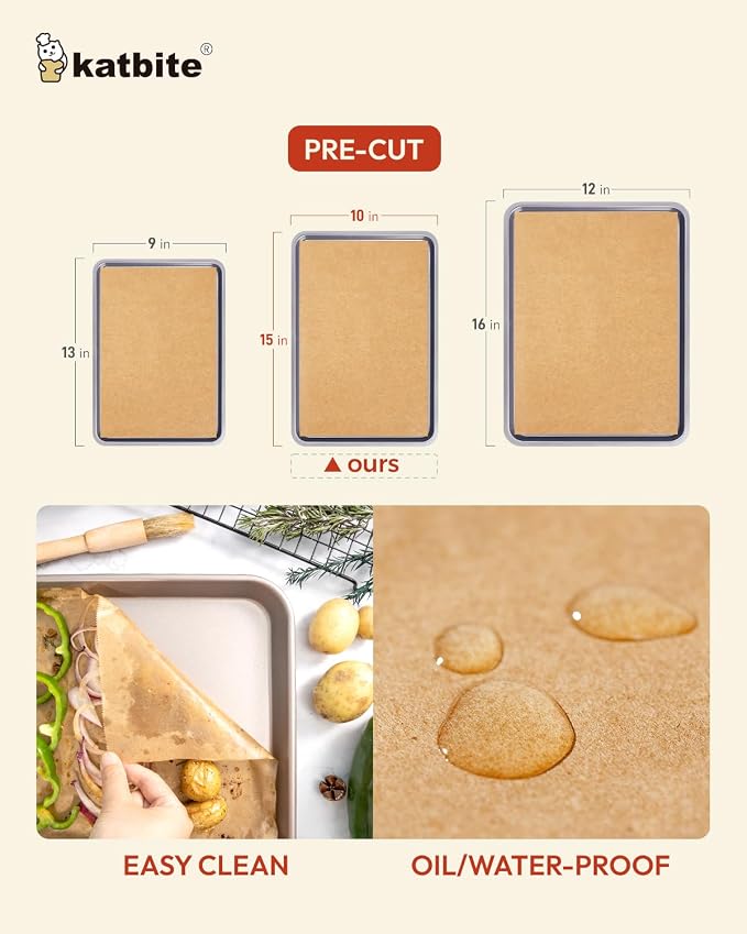katbite 135Pcs 45 gsm Pop-Up Parchment Paper Sheets, Heavy Duty & Non-stick,10x15 In Pre-cut Unbleached Parchment Paper for Baking, Pop-Up Paper Dispenser for Cooking Wrapping Space-saving | Precut, Extra Strong, Heavy Duty and Non-stick Parchment Shee...