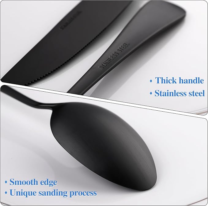 Skull Silverware Set SANLUNS 40 Piece Matte Black Unique Flatware Set for 8,Stainless Steel Fine Dining Utensils Spoons,Forks,Knife Pattern Tableware Durable Cutlery Halloween Home Kitchen,Dishwasher