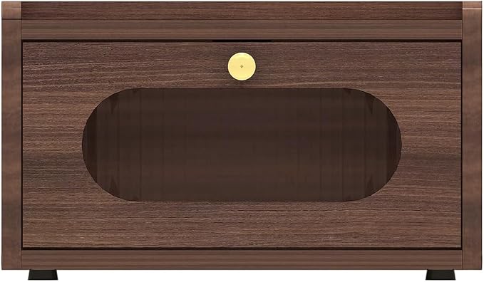 Garvee Bread Box for Kitchen Countertop, Wooden Breadbox Holder Container, Small Vintage Counter Top Breadbox, Farmhouse Stackable Organizer Bin for Homemade Food Shelf Acrylic Window Brown