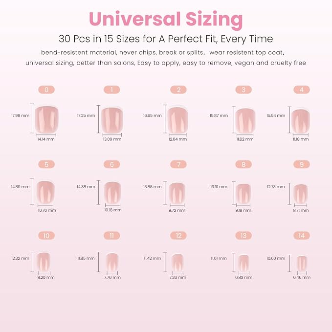 Nail Reformation Press On Nails, She’s a Natural | Short Square Fake Nails | 15 Sizes 30 Pcs White French Tip on Nude Base in a Glossy Finish, Reusable Stick On Nail Kit, Manicure Gifts for Women Gifts