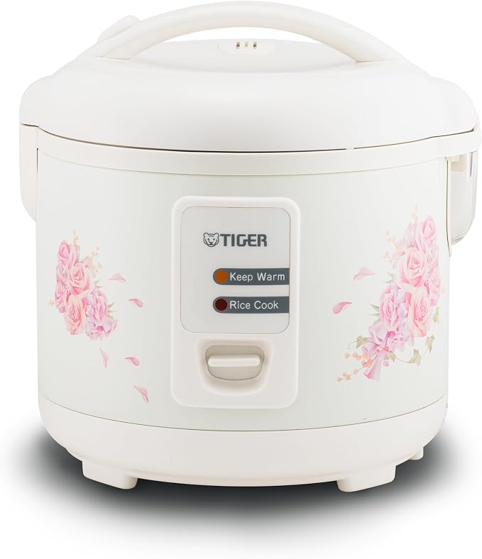 Tiger JAZ-A10U-LF 5.5 Cup Capacity White Rice Cooker with Non-Stick Inner Pot, Retractable Power Cord, and Keep Warm up to 12 hours (Flower)