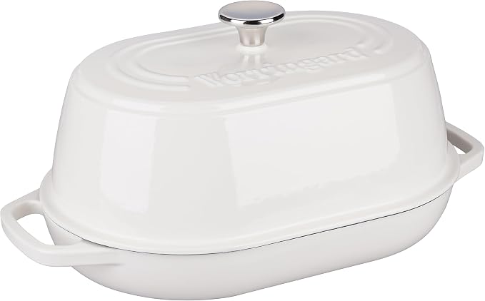 Enameled Cast Iron Dutch Oven Pot with Dome Lid, Oval Bread Oven for Homemade Sourdough Bread Baking, Oven Safe up to 500°F, 6 Quart, White