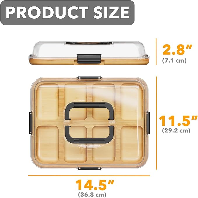 SpaceAid Charcuterie Board with Clear Lid, Portable Travel Cheese Cutting Boards for Picnic Accessories, Bamboo Serving Tray with Lids, House Warming Gifts, Black Handles, 8 Compartments