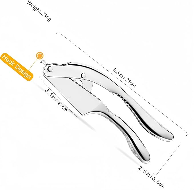 WUJIE Stainless Steel Garlic Press and Slicer - 2-in-1 Crusher and Mincer, Professional Kitchen Tool with Cleaning Brush for Garlic and Ginger, Aluminum Alloy