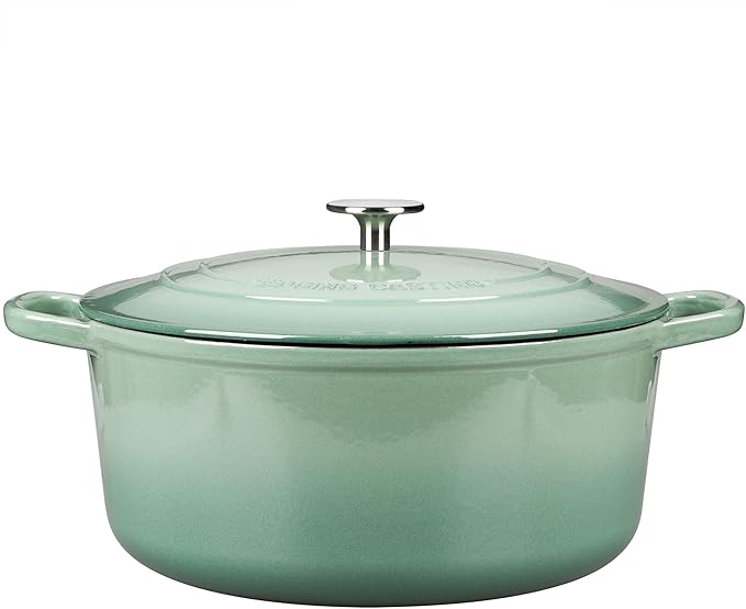 EDGING CASTING Enameled Cast Iron Dutch Oven Pot With Lid, 5.5 Quart, for Bread Baking, Cooking, Sage Green