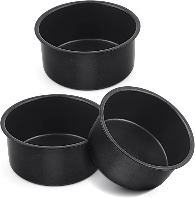 E-far 4 Inch Cake Pan, 3PCS Nonstick Stainless Steel Mini Round Cake Pans | Small Baking Tins for Smash Cakes/Cheesecake, Stainless Steel Core & Non-toxic Coating, Straight Side & 2 Inch Deep