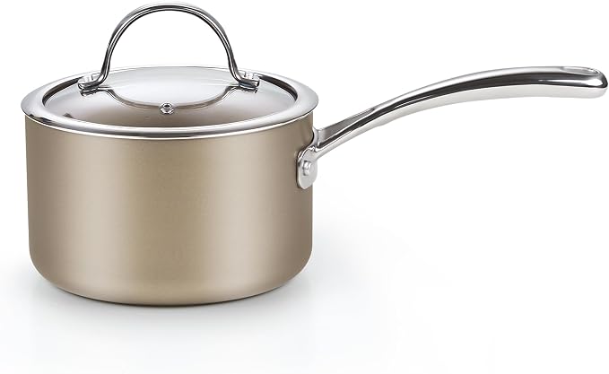 Cooks Standard Classic 2 Quart Saucepan with Glass Lid, Hard Anodized Ceramic Nonstick Sauce Pan, Small Kitchen Sauce Pot Milk Pan, Dishwasher & Oven Safe, Induction Compatible Cookware, Bronze