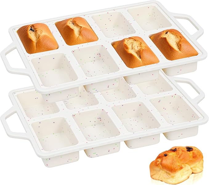 2 Pack 8-Cavity Mini Silicone Loaf Pans, BPA-Free Reinforced Rim For Treats | Dual 8-Cavity Pans Boost Baking Efficiency, Safe Silicone Material And Firm Rim Let You Pop Out Mini Snacks And Gift Desserts