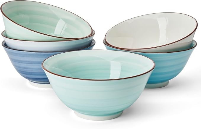 Sweese 18 oz Ceramic Soup Bowls Set of 6, Blue Pasta Bowls for Ramen, Salad, Noodles, Cereal and Soup, Stackable Serving Bowls for Everyday Meals