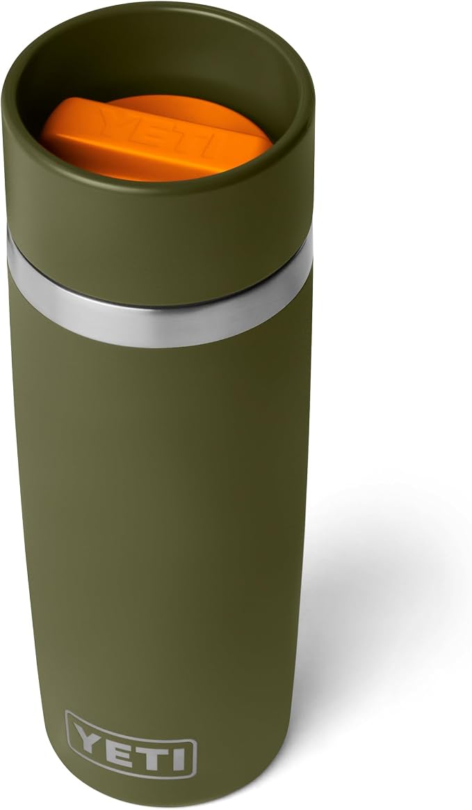 YETI Rambler 16 oz Travel Bottle, Stainless Steel, Vacuum Insulated with Leakproof Commuter Cap, Olive/King Crab Orange