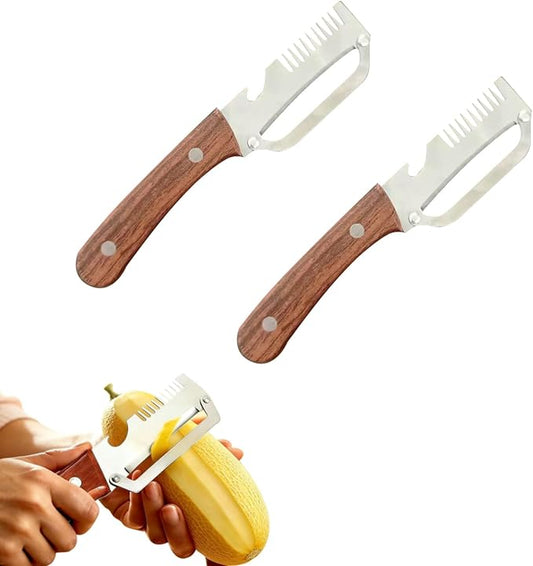 Multifunctional Vegetable Peelers for Kitchen, Stainless Steel Peeler with Wooden Handle & Bottle Opener, Kitchen Tool for Fruit Potato Apple Pumpkin