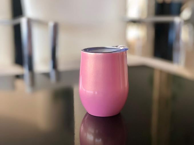 CHILLOUT LIFE 12 oz Stainless Steel Tumbler with Lid & Gift Box - Wine Tumbler Double Wall Vacuum Insulated Travel Tumbler Cup for Coffee, Wine, Cocktails, Ice Cream - PINK SPARKLE