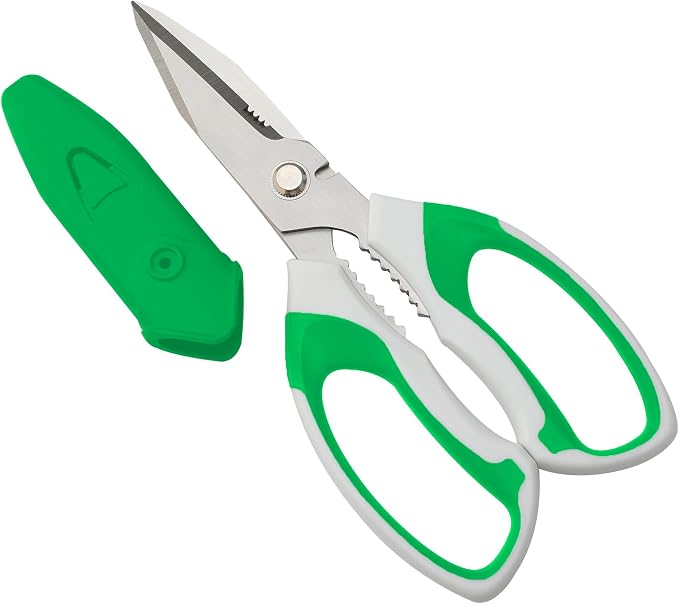BoFuYuan Utility Scissors All Purpose heavy duty 8-Inch Green | Comfort Grip, Sharp Serrated Blades Cutting Carpet Cardboard Wire Fabric, Multipurpose Shears for Kitchen Garden Office Craft