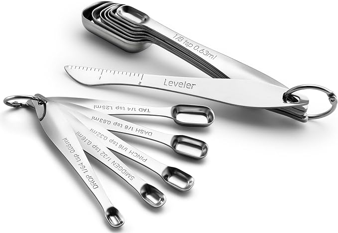 Spring Chef Nesting Stainless Steel Measuring Spoons Set of 13 with Leveler | Rectangular Metal Teaspoon & Tablespoon Measuring Spoons for Dry & Liquid Ingredients, Fits in Spice Jars, Long Handle