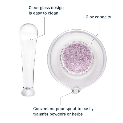Apothecary Products Mortar and Pestle Bowl, Mixer and Grinder for Medicine, Glass (2 oz) | Crushing, Mixing & Grinding Pills, Tablets, Spices & Herbs, Manual Crusher with Fine Powder Control, Durable Clear Glass