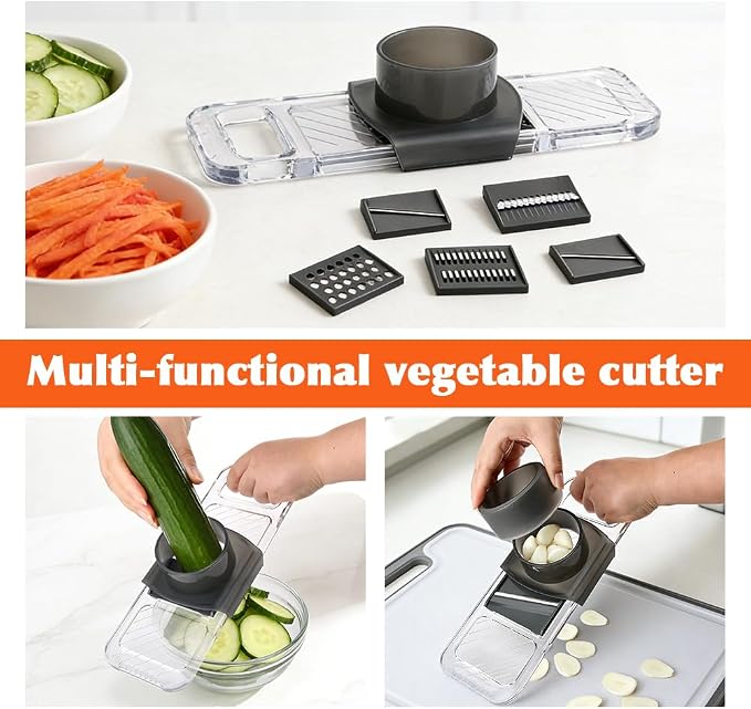 Multifunctional Mandoline Slicer with 6 Interchangeable Blades, Handheld Food Slicer with Safety Guard, Adjustable Stainless Steel Blade for Vegetable, Potato, Tomato, Onion