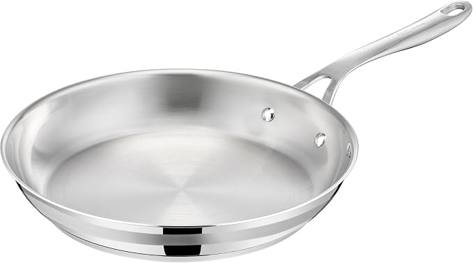 T-Fal Jamie Oliver Cooks Smart Stainless Steel Frying Pan, 11 in Skillet | Induction compatible, Oven safe to 500°F, Stainless steel interior, Dishwasher safe, Cast stainless steel handles