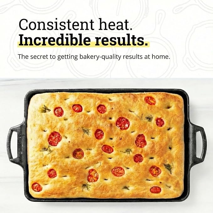 Lodge Seasoned Cast Iron Baking Pan - 15.5 Inches x 10.5 Inches - Heavy-Duty Rectangular Iron Bakeware with Dual Handles - Pre-Seasoned Oven Pan - Nonstick Baking Tray
