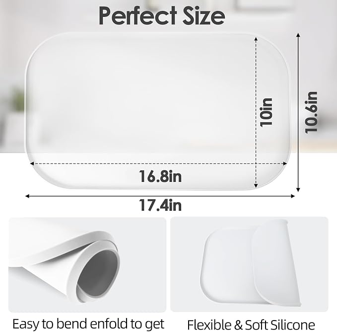 Silicone Coffee Maker Mat with Lip for Countertops 17.4''x10.6''Translucent | Multi leak-proof coffee tray for countertop, non-slip silicone mat fits most coffee makers & espresso machines, wipe-clean