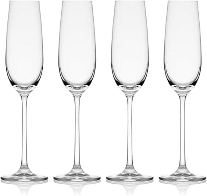 Mikasa Lana Champagne Flutes Glasses, Set of 4, 8.25 Ounce, Clear