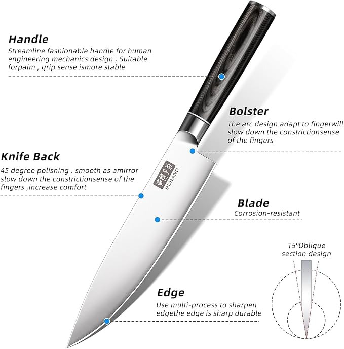 Chef Knife Set with Roll Bag, Ultra Sharp Japanese Kitchen Knife Set | High Carbon Stainless Steel 10PCS Kitchen Knife Set with Sharpener, Pakkawood Handle, Kitchen & Home Cooking, Dishwasher Safe
