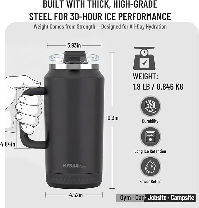 Hydraful 64 oz Tumbler with Handle and Straw - 100% Leak-Proof - Insulated Cup Reusable Stainless Steel Large Water Bottle Travel Mug for Gym, Hiking, and Camping - Gifts for Women Men Him Her