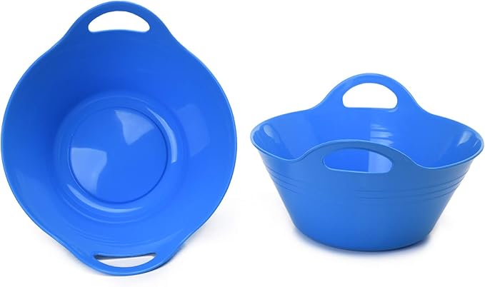 Mintra Home Plastic Bowls with Handles (1.8L Medium 2pk, Blue)