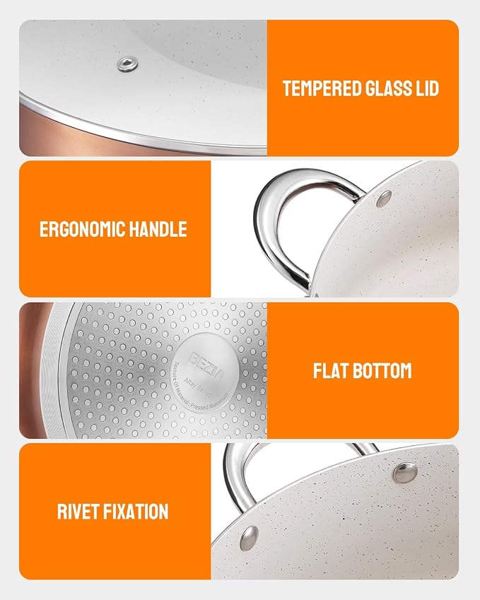 BEZIA 6 Quart Nonstick Stock Pot with Lid, Induction Compatible Cooking Pot | Soup Pot with PFOA Free Granite Coating, All Stovetops Compatible, Oven & Dishwasher Safe, Perfect for Soup, Sauce, and Pasta