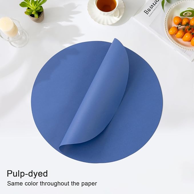SHACOS 100 pcs Round Disposable Placemats 13 inch Colored Paper Decorative Place Mats for Wedding Birthday Party Bridal Baby Shower Table Decoration, Blue
