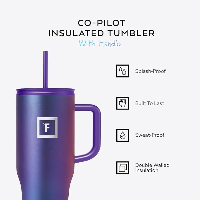 IRON °FLASK 32 oz Co-Pilot Insulated Travel Mug | Insulated Travel Mug with Straw & Flip Cap Lids - Cup Holder Fit, Leakproof, BPA Free (Midnight Black)