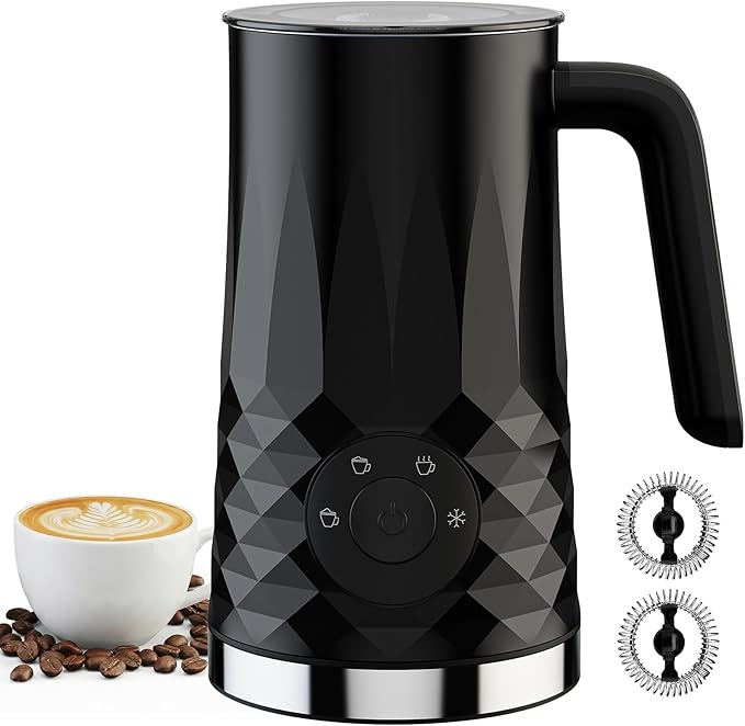 Milk Frother, 4 in 1 Electric Milk Steamer, Warm and Cold Foam Maker | Quiet Coffee Frother for, Latte, Cappuccino, Hot Chocolate, Dishwasher Safe