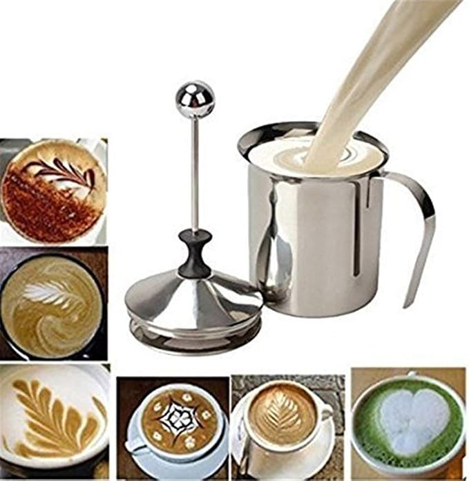 Milk Frother, HomeGoal Stainless Steel Manual Milk Foamer, Handheld Coffee Milk Frothing Pitchers,Manual Operated Milk Foam Maker For Cappuccino Coffee Latte Hot Chocolate(14-Ounce/400ml)