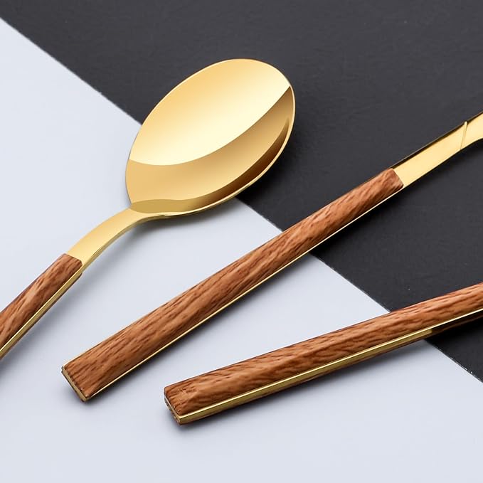 Stainless Steel Flatware Set for 4, Cutlery Utensils Set,Gold | Include Knives/Forks/Spoons Service for 4, Mirror Polished and Dishwasher Safe for Home, Restaurant, Wedding